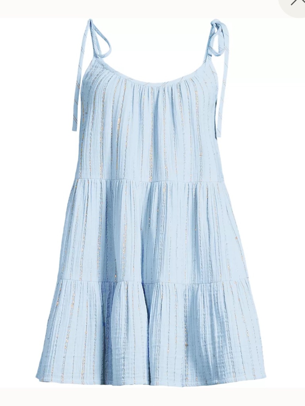 Lands’ End Sky Blue Tiered Swim Cover-Up with Gold Metallic‎ Accents, Size L - Picture 3 of 9